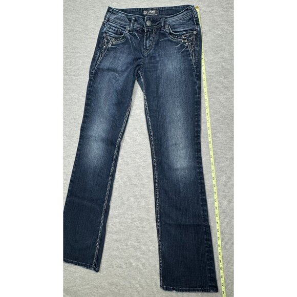 Silver Jeans Co Suki Low-Rise Bootcut Jeans W27/L33 Embroidered Studs Rhinestone - Picture 14 of 15